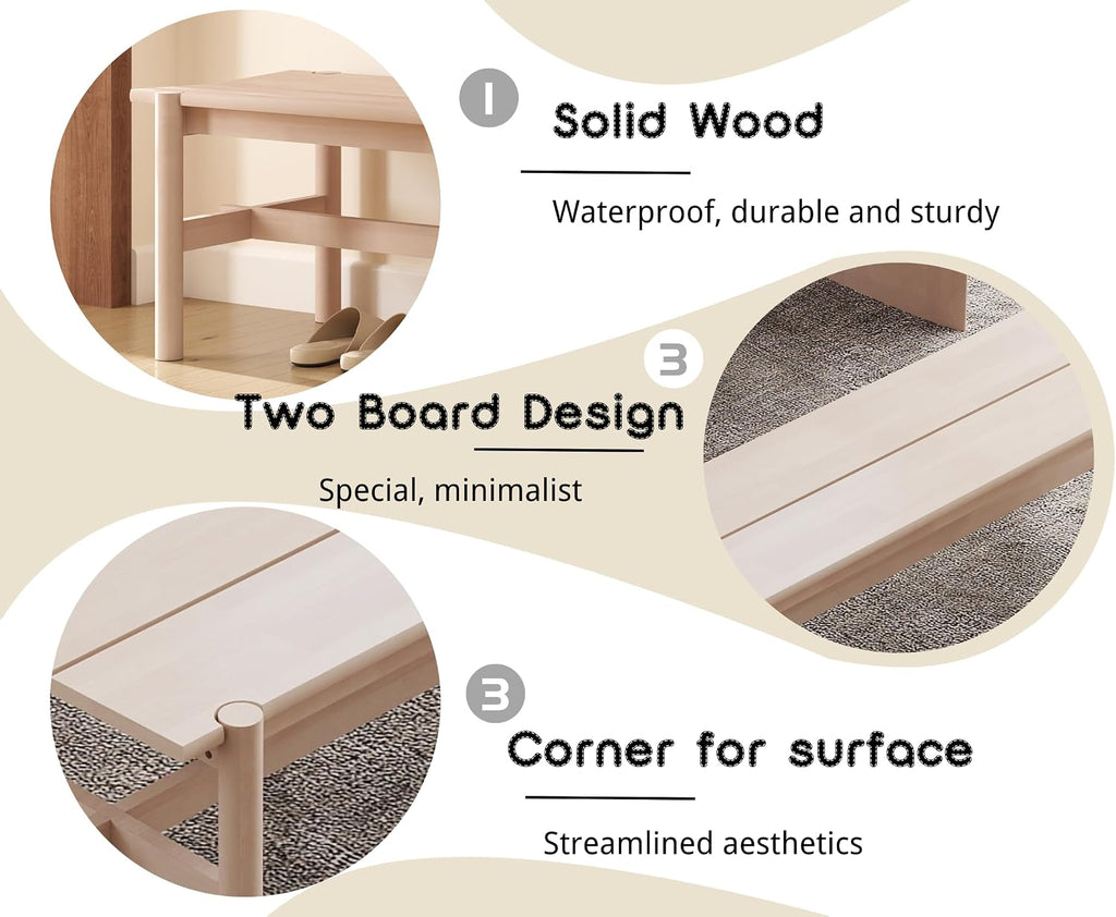 EALSON Solid Wood Bench Modern Farmhouse Entryway Bench 55” Long Dining Benches Seat End of Bed Benches for Bedroom, Kitchen, Hallway, Living Room, White Wash
