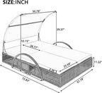 Outdoor Sun Lounger with Adjustable Backrest,Canopy, Patio Double Sunbed with Hidden Side Table and Arched Armrests,Suitable for Pool Deck,Garden,Backyard (Gray+Canopy)
