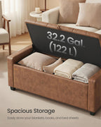 SONGMICS Storage Ottoman, Storage Chest Bench with Legs, End of Bed Bench with Safety Hinges, Pull Tab, for Living Room, Bedroom, 19.7 x 47.6 x 16.5 Inches, Synthetic Leather, Coffee Brown ULOM521KQ01
