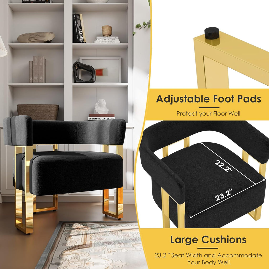 STHOUYN Modern Black Boucle Dining Chairs Set of 4 with Gold Metal Legs, Mid Century Barrel Kitchen Chairs Set, Upholstered Accent Armchairs Dining Room Set, Living Room, Apartment (Black, 4pcs)