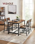 VASAGLE Dining Chair Set of 6, Wood Kitchen Chairs with Metal Steel Frame, Easy to Assemble, Comfortable Seat, Modern Farmhouse Chair for Kitchen, Bedroom, Living Room, Rustic Brown and Ink Black