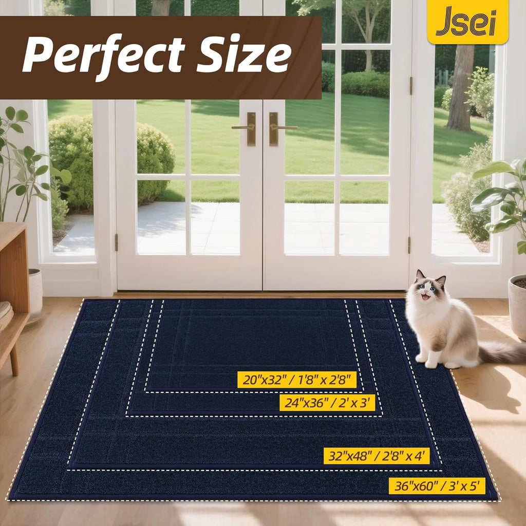 JSEI Entryway Rugs Doormat 24"x36", Non-Slip Dirt Trapper Door Mats Indoor, Washable Absorbent and Stain Resist Welcome Floor Mat for Front Door, Dog Door Mat, Dirty Wet Shoes & Paws, Navy Blue