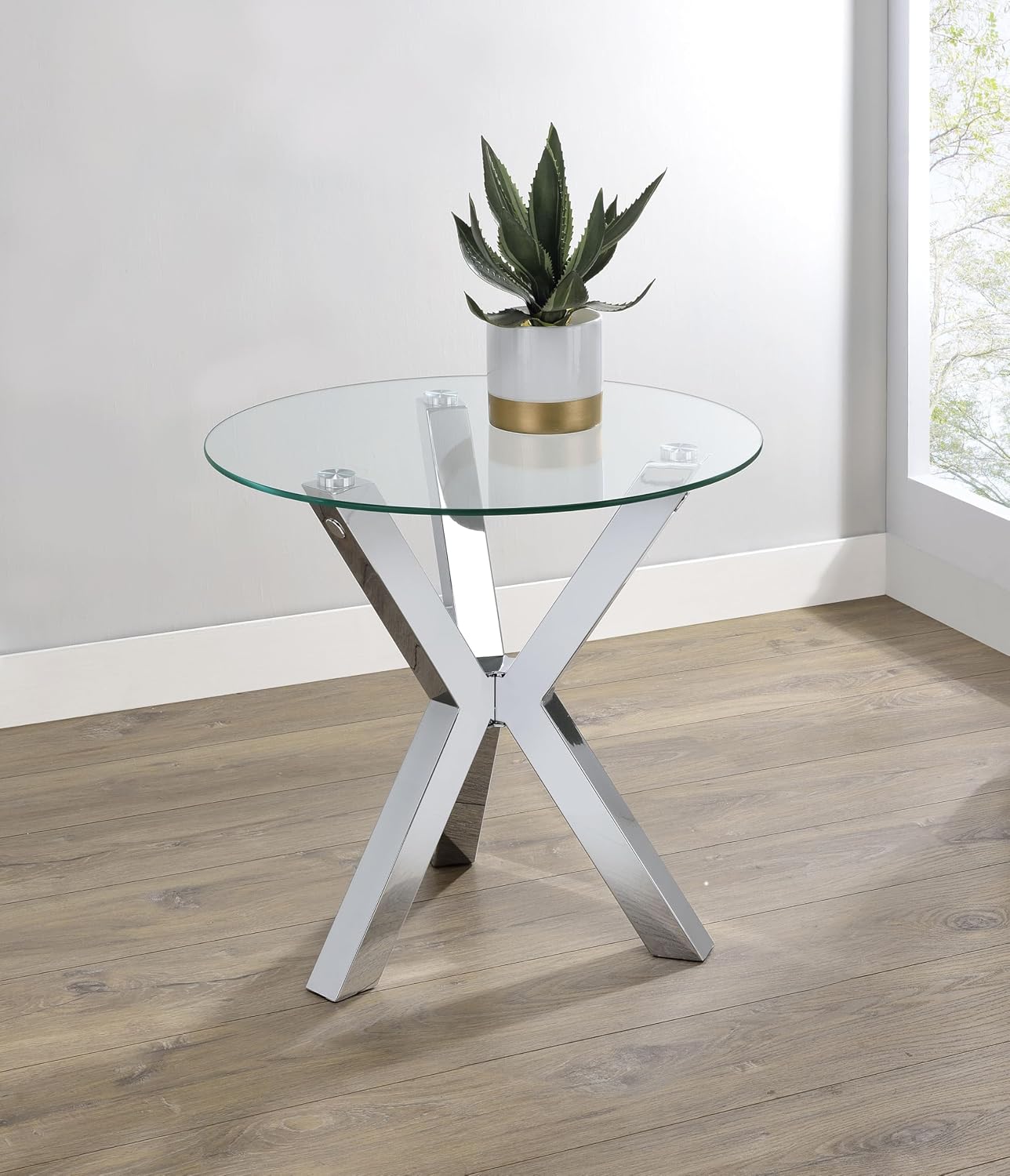 Coaster Home Furnishings Kenzie Round Tempered Glass Top End Side Table Chrome