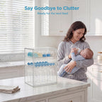 HBlife Baby Bottle Storage Organizer for Countertop Cabinet, 3 Tiers Adjustable Clear Acrylic Bottles Storage Station Case Box Container with 2 Removable Dividers and Magnetic Door, Large