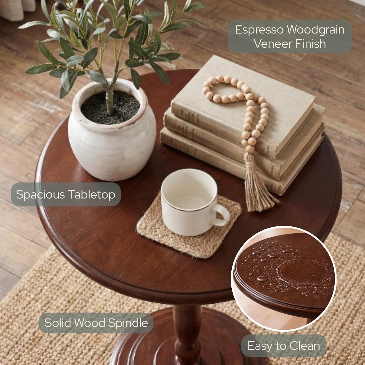 Convenience Concepts Classic Accents Amelia Spindle Table 18" - Traditional Solid Wood Round Side Accent, Display Pedestal for Transitional Living Room, Entryway, Hallway, or Bedroom, Espresso