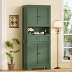 TEENFON Kitchen Pantry Cabinet with Adjustable Shelf, Tall Storage Cabinet with 2 Drawers & 4 Door Shelves, Food Pantry Cabinets, for Kitchen, Dining Room, Living Room, Green