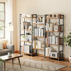 SUPERJARE Triple Bookshelf, Bookcase with 11 Open Display Shelves, Wide Book Shelf Book Case for Home & Office, 4 Tier, Brown,ABC009Z