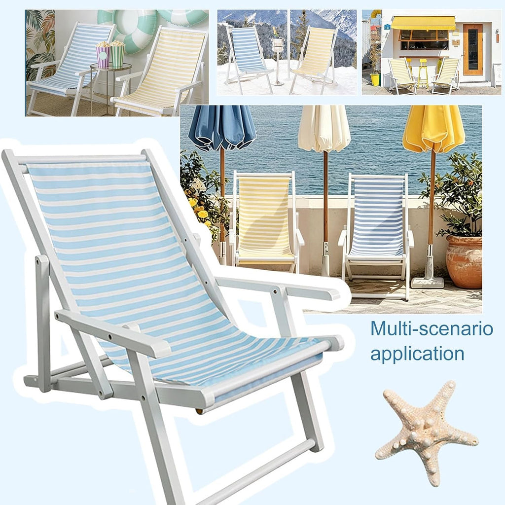 Kids Lounge Chair Outdoor, Kids Lounge Chair, Removable Striped Fabric Cushions, Outdoor Folding Deck Chair with Parasol, Portable & Lightweight for Backyard, Poolside(Blue)