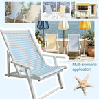 Kids Lounge Chair Outdoor, Kids Lounge Chair, Removable Striped Fabric Cushions, Outdoor Folding Deck Chair with Parasol, Portable & Lightweight for Backyard, Poolside(Blue)