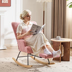 Furniliving Nursery Rocking Chair Armchair Upholstered Glider Rocking Chair Accent Chair with Retractable Footrest Reading Chair with High Backrest Solid Wood Base for Bedroom, Pink, Teddy, 2PCS