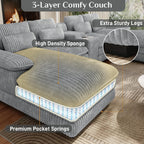 132" U Shaped Cloud Couch Sectional,Fluffy Plush 4 Seat Corduroy Sectional Couches for Living Room,Comfy Corduroy Sofa with Double Chaise Lounge, Storage Console, Cup Holders, USB Port（Grey）