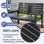 Outdoor Bench Weatherproof - HDPE 2-Person Garden Bench with Cup Holders, Bench Furniture with Backrest and Armrests, 700 lbs Capacity, Patio Park Bench for Front Porch Backyard Park (Black)