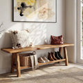 55-Inch Solid Wood Entryway Bench, Farmhouse Long End of Bed Bench with Live-Edge, Indoor Dining Seat for Entrance, Bedroom, Living Room, Dining Room, Easy Assembly, Brown