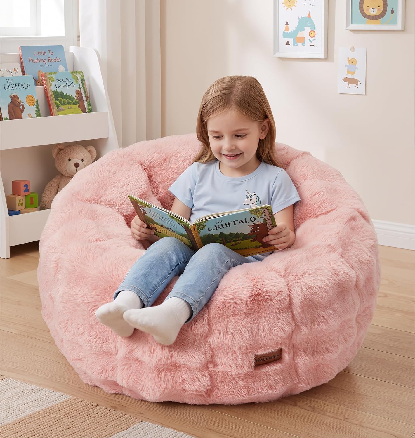 Hobestluk Bean Bag Chair for Kids Beanbag with Donut Shape Small Bean Bag Chair with Portable Handle Bean Bag Couch for Living Room Bedroom Playroom (Pink, Medium)