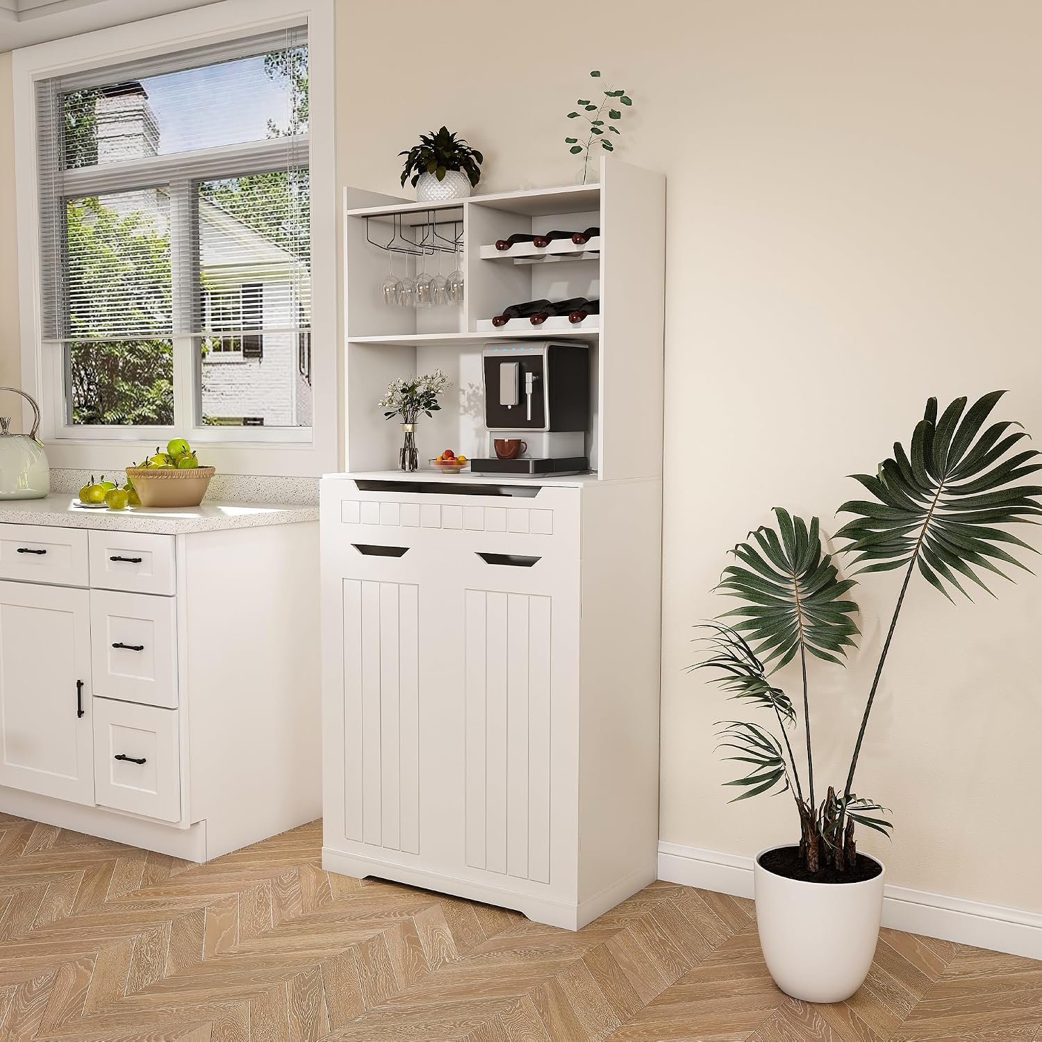HRVEOCEI 71" Pantry Cabinets for Kitchen Storage, White Farmhouse Kitchen Hutch Cabinet with Open Shelving, Tall Freestanding Food Pantry & Pantries with Drawer for Dining Room (Cabinet)