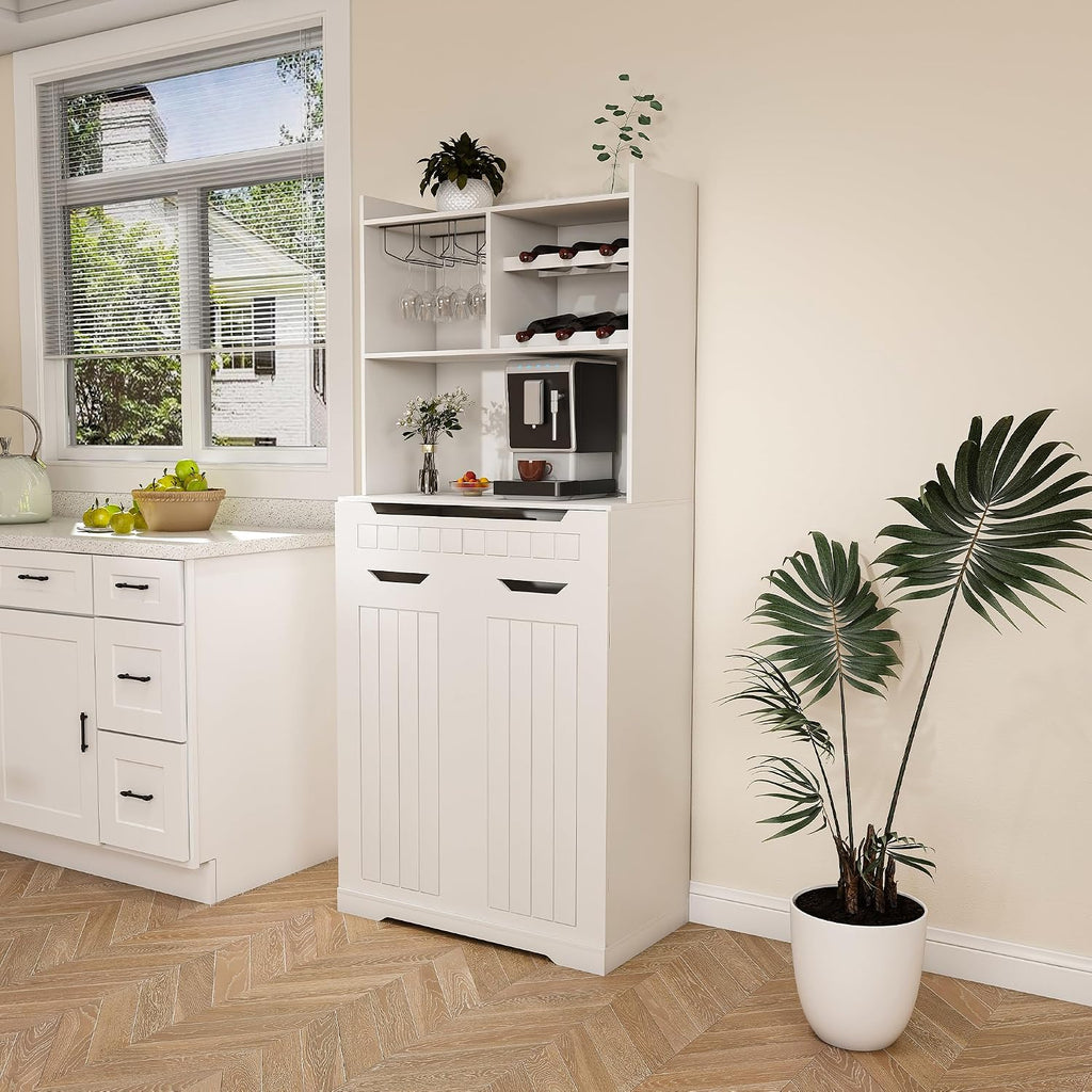 72" Buffet Cabinet with Hutch, Modern Farmhouse Sideboard with 2 Drawers & Barn Doors, Multi-Purpose Storage Cabinet for Kitchen, Dining Room, or Coffee Bar Station(White)