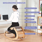 Ergonomic Kneeling Chair,Adjustable Rocking Knee Chair for Home Office,Wooden Office Chair for Back Pain Relief, Grey