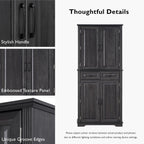 71" Tall Kitchen Pantry Cabinet with 3 Pull Out Cabinet Organizers, Farmhouse Embossed Texture Storage Cabine with 6 Door Shelves, 2 Drawers, Freestanding Cupboard for Kitchen, Dining Room (Black)