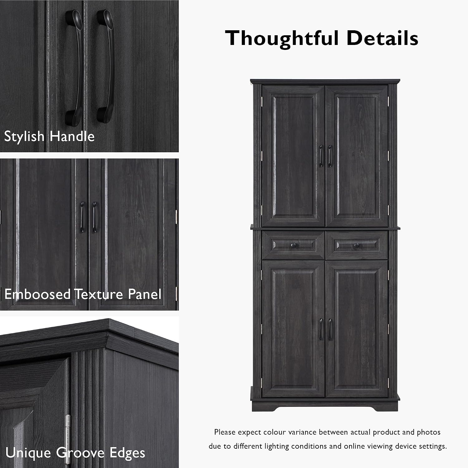 Ball & Cast 71" Tall Kitchen Pantry Cabinet W/3 Pull Out Organizers,Farmhouse Embossed Texture Storage Cabinet W/6 Door Shelves & 2 Drawers,Freestanding Cupboard for Kitchen,Dining Room,Black
