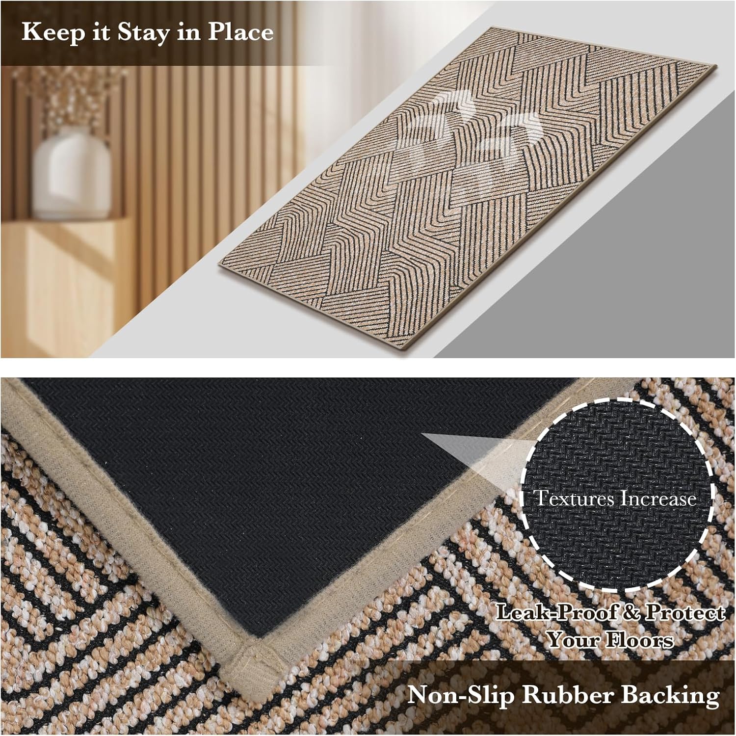 Indoor Door Mat 17"x30", Low-Profile Thin Welcome Front Door Mat Indoor Entrance, Non Slip Rubber Backing Inside Doormat Washable Entryway Dirt Resistant & Absorbent Entry Mat, Light-Brown