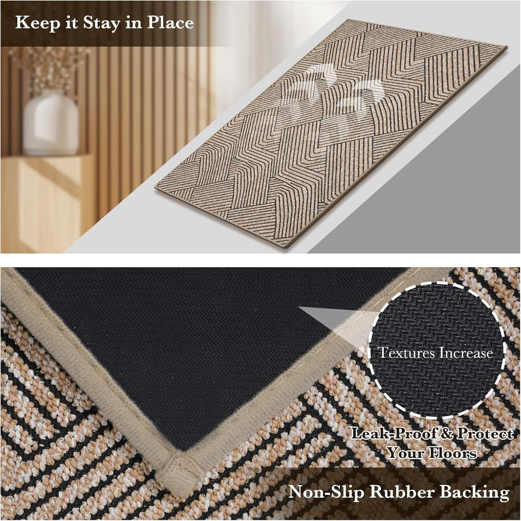 Indoor Door Mat 24"x36", Low-Profile Welcome Front Door Mat Indoor Entrance, Non Slip Rubber Backing Inside Doormat Washable Entryway Dirt Resistant & Absorbent 2x3 Entry Mat, Light-Brown