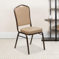 EMMA + OLIVER 4 Pack Crown Back Stacking Banquet Chair in Tan Vinyl - Copper Vein Frame