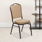 EMMA + OLIVER 4 Pack Crown Back Stacking Banquet Chair in Tan Vinyl - Copper Vein Frame