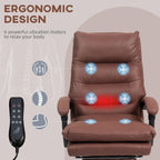 Comfort Comfortable Microfiber Reclining Massage Heated Office Chair Integrated Footrest Double Layer Padding Swivel Wheels Coffee
