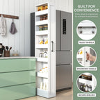 7 Tier Multi-Functional Pull-Out Storage Cart, Single-Sided Open Shelf, Slim Kitchen & Living Room Organizer, Narrow Space Storage with Handle & Wheels, Pantry Shelf for Small Spaces, White