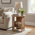 Round End Table with 2-Tier Storage, 15.5” Small Side Table for Living Room, Modern Nightstand with Open Shelf, Compact Accent Table for Bedroom, Sofa Side, Small Spaces (Natural)