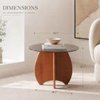 Modern Round Side Table for Living Room, 19.7" Glass Top End Table | Coffee Table with Walnut Rubber Wood Sculptural Petal Base for Living Room Sofa Corner Bedroom