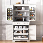 Merax 71" Tall Kitchen Pantry, Farmhouse Storage Cabinet with 6 Door Shelves, 2 Drawers and 3 Adjustable Shelves, Freestanding Rustic Wood Cupboard for Kitchen, Dining Room, White