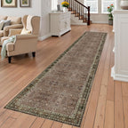 Washable Runner Hallway Rug,Low Pile 2x6 Non Slip Non-Shedding Kitchen Carpet Soft Indoor Stain Resistant Rug for Bedroom Laundry Room Bathroom Brown Floral