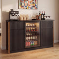 55.1" Coffee Bar Cabinet with Mini Fridge Space and Power Outlet, Modern Wine Bar Cabinet with Storage & Wine Rack, Large Buffet Sideboard Table for Kitchen, Dining Room, Living Room, Black