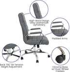 EMMA + OLIVER Faux Leather High-Back Swivel Home Office Desk Chair with Wheels, Padded Seat, and Armrests, Adjustable Height Multipurpose Office Chair, Gray/Chrome