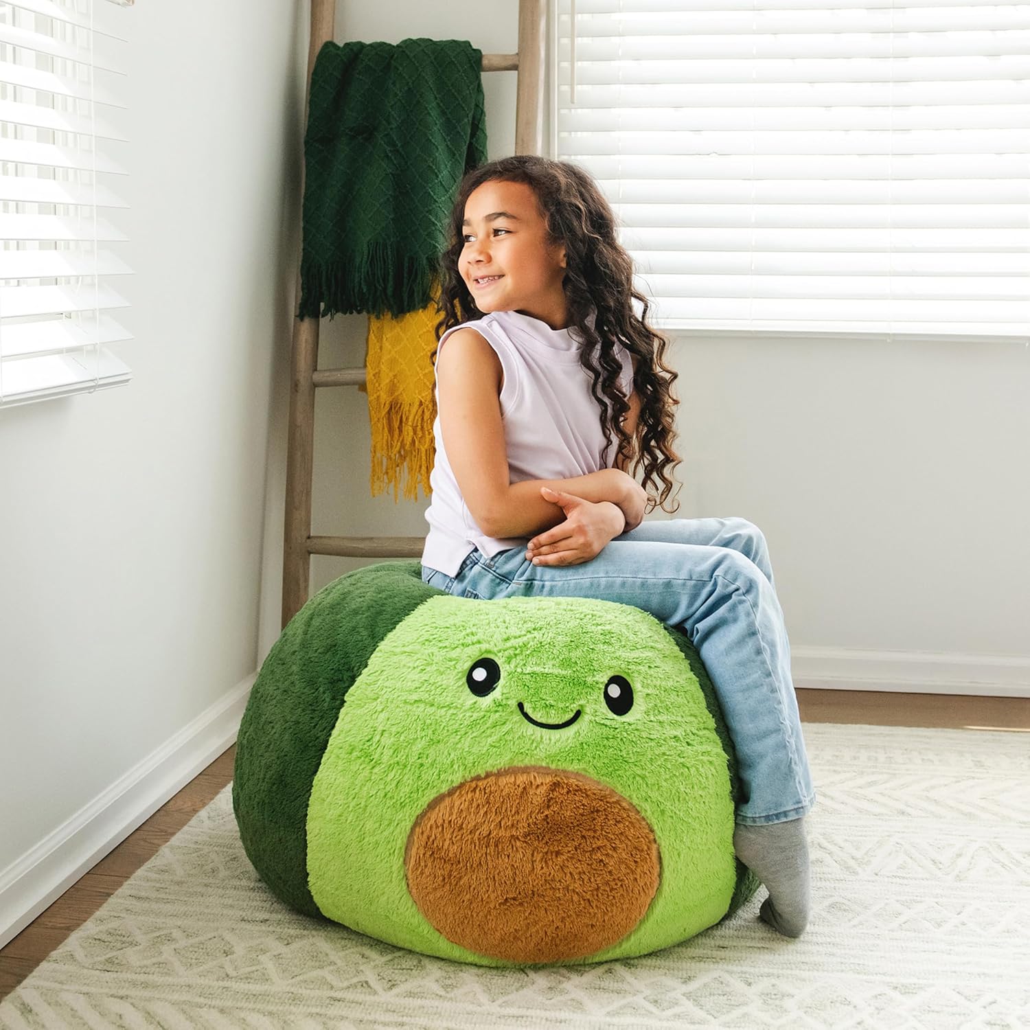 Big Joe Avocado PlushiPals Super Soft Bean Bag Chair for Kids, Ultra-Soft Plush Polyester Blend, 2.5 feet Refillable