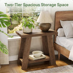 LITTLE TREE Solid Wood End Table, Small Side Table with 2-Tier Storage Shelf for Living Room, Rectangular Side Table for Couch, Bedside Table for Bedroom, Easy Assembly