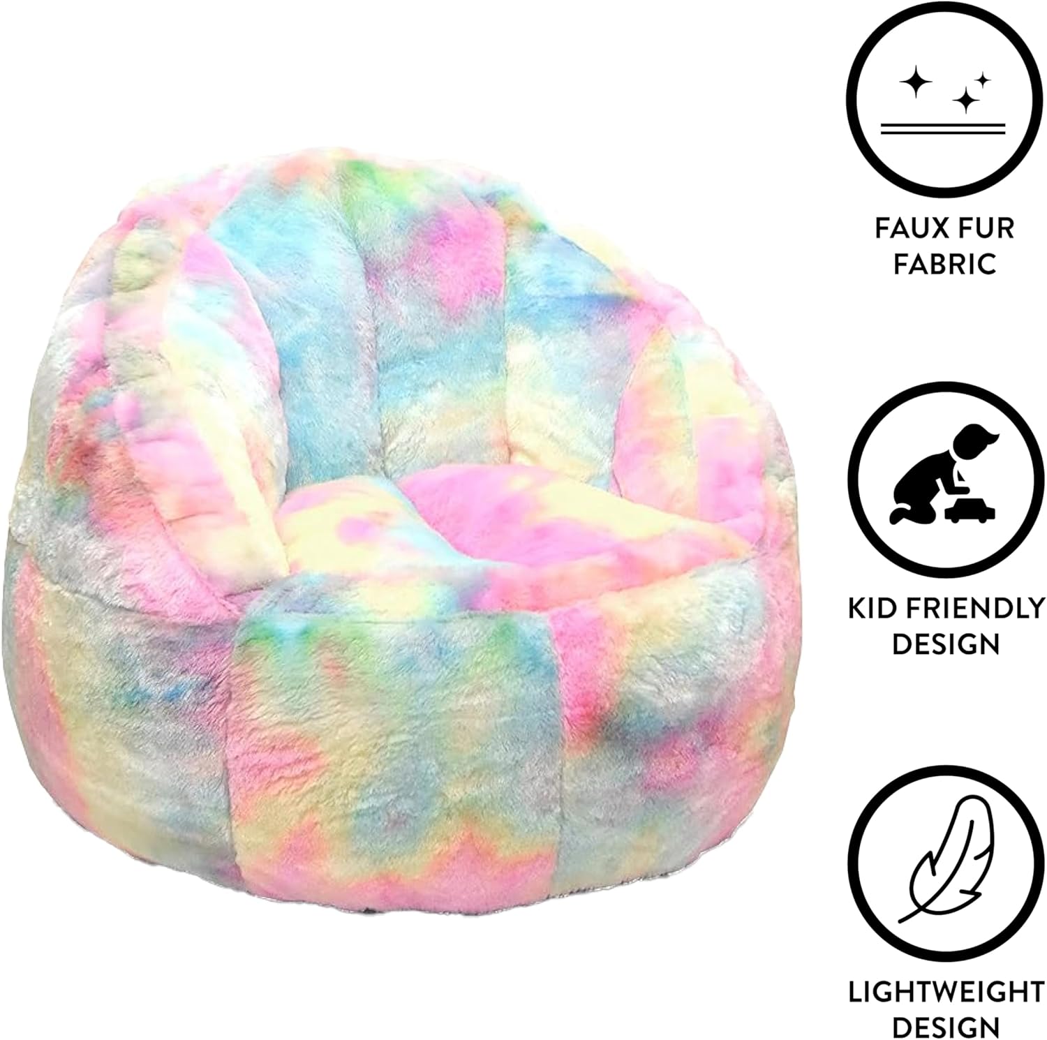 Heritage Kids Sorbet Dreams Large Rainbow Fur Kids Bean Bag Chair Soft Plush Comfortable Playroom Bedroom Seating Cushion Lounger Children Teenager Gaming Chair Multicolor