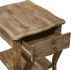 Austerity 20-Inch Rectangular Rustic Solid Wood End Table with Drawer and Shelf – Cedar Wood, Driftwood Finish, Queen Anne Legs, Scalloped Edges – Living Room Accent Table by Alaterre Furniture