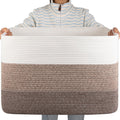 OIAHOMY 108L Large Cotton Rope Basket, Rectangle Woven Baskets for Storage, Nursery Blanket Storage Living Room, Toy Basket with Handle-25”x16”x16”-Gradient Dark Brown