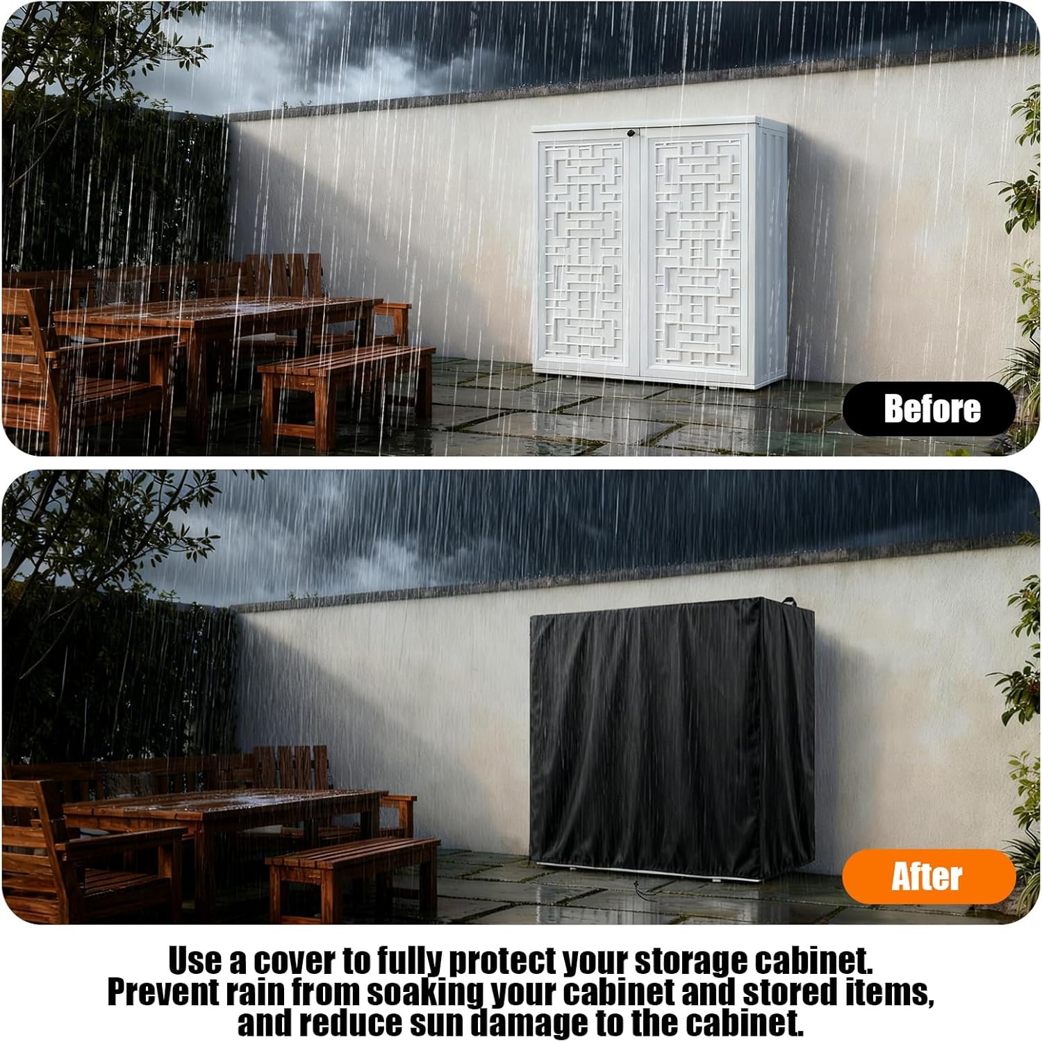 Kasla Storage Cabinet Cover, Outdoor Chest Storage Waterproof Cover, Weatherproof Cabinets Covers for Kitchen Patio Garden Backyard (32"L×33"W×43"H)