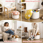 Mushroom Toddler Chair Comfy Chenille Kids Reading Chairs, Wooden Children Stool, No Assembly Kid Desk Chair, Cute Storage Ottoman for Kids Bedroom Furniture/Playroom/Boys Girls Gifts, Pink