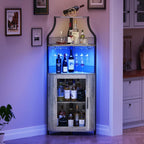 GAOMON Corner Bar Cabinet with LED Strip and Glass Holder, Industrial Wine Cabinet with Adjustble Shelf, 5-Tiers Liquor Cabinet Bar Cabinet for Home, Corner Display Cabinet for Small Space,Grey