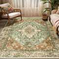 RELEANY Area Rugs 5'x7' Washable Non-Slip, Floral Vintage Distress Medallion Carpet for Living Room Bedroom Dining Room, Terracotta Burnt Orange Green