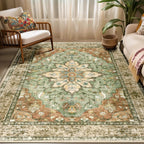 RELEANY Area Rugs 5'x7' Washable Non-Slip, Floral Vintage Distress Medallion Carpet for Living Room Bedroom Dining Room, Terracotta Burnt Orange Green