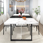 chartustriable 7PCS Dining Table Set with 6 Chairs for 4 5 6 People, 71" Large Wooden Kitchen Table Sets with 6 Upholstered Chairs,6-Person Kitchen Table & Chairs Set for Dining Room Kitchen(White)