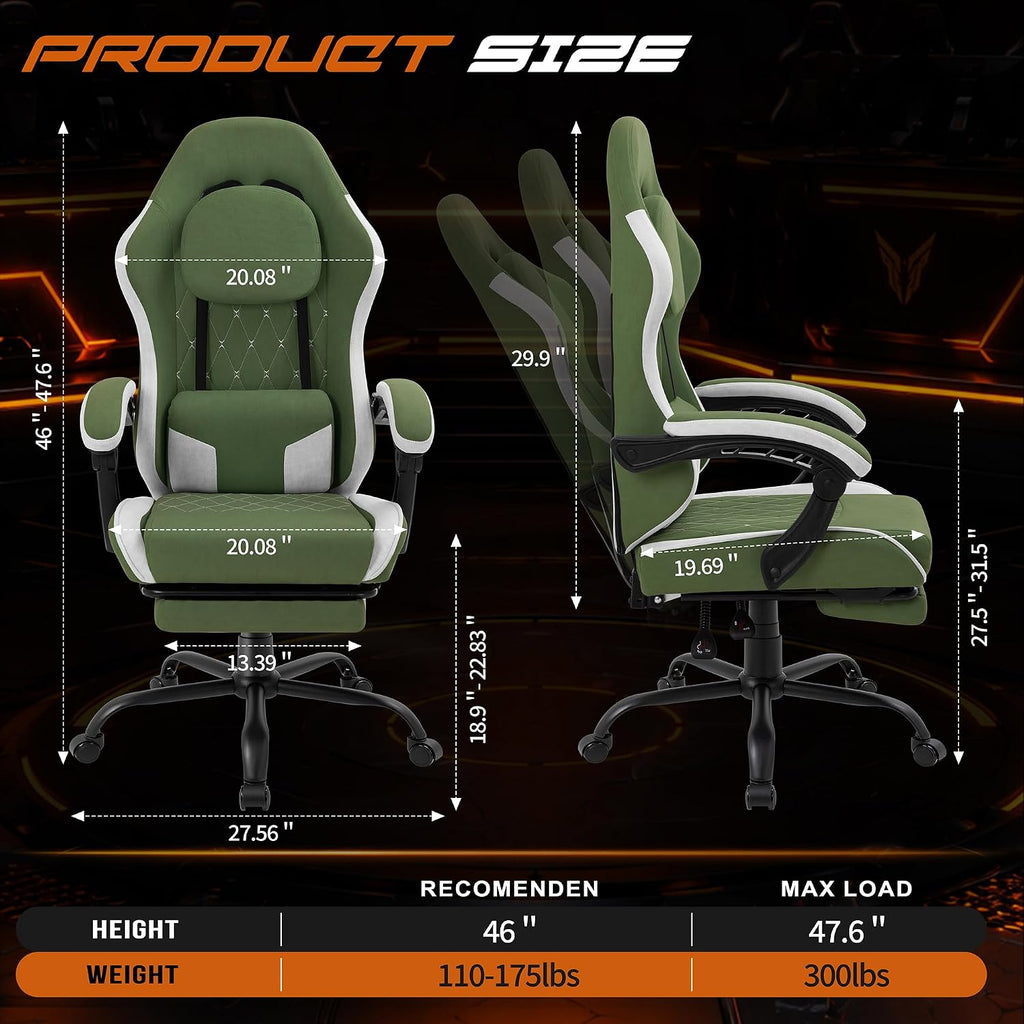 Shintenchi Gaming Chair, Ergonomic Office Chair with Footrest, Lumbar Support and Linkage Armrests, Swive Home Video Game Chairs for Adults, Green