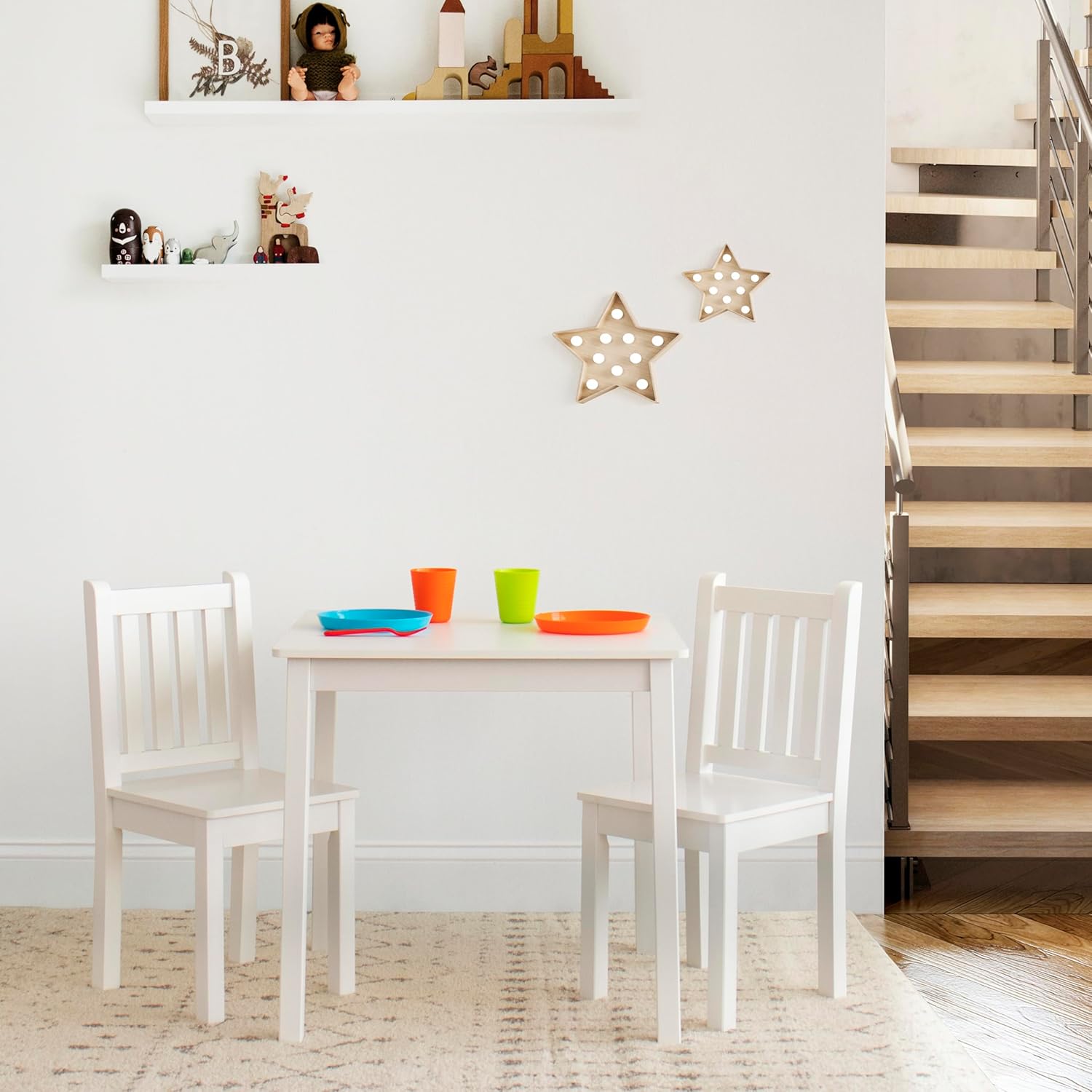 Humble Crew Kids Table and Chair Set, Toddler Activity Table with 2 Chairs for Play, Crafts, Snacks & Learning, Wooden Kids Furniture for Playroom & Bedroom, White