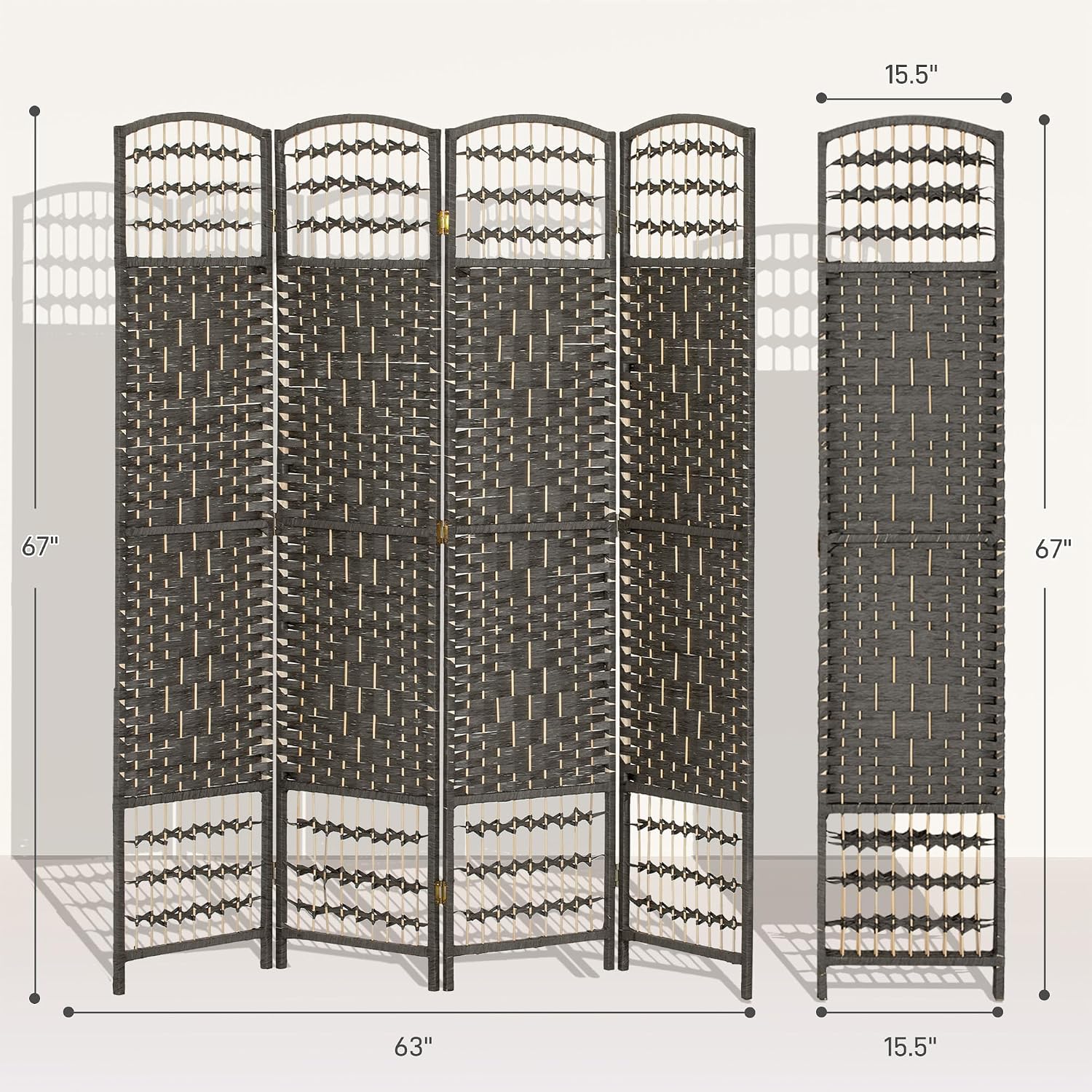 HOMCOM 4 Panel Room Divider, Folding Privacy Screen, 5.6' Room Separator, Wave Fiber Freestanding Partition Wall Divider, Dark Gray