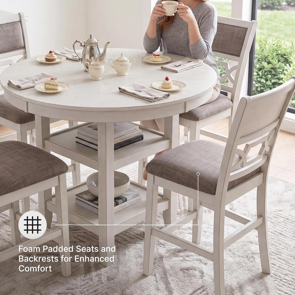 Signature Design by Ashley Erinberg Casual Counter Height Dining Table and 4 Armless Upholstered Bar Stools with Footrest and 2 Shelves, Set of 5, White & Light Gray